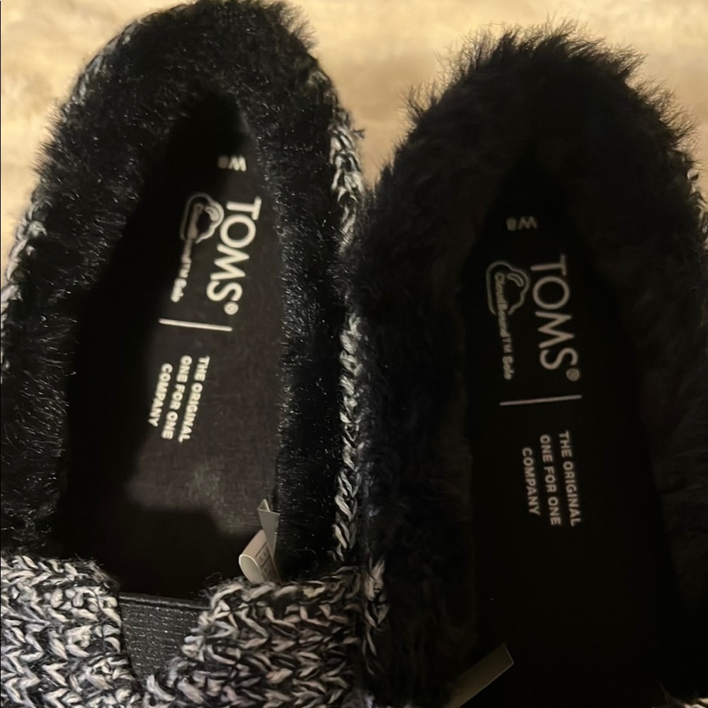Toms Alpargata Charcoal Gray Black Sweater Fur Inside Leather Sole 8M - Picture 4 of 15